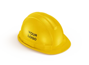 Yellow hard hat with logo